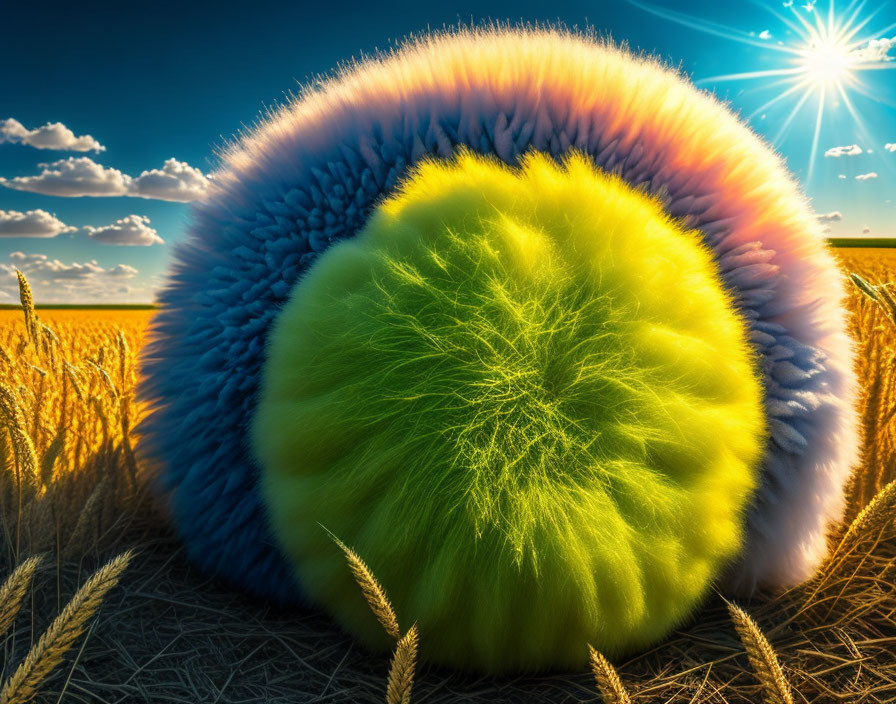 Fluffy sun ball and aluminum cucumbers in a wheat 