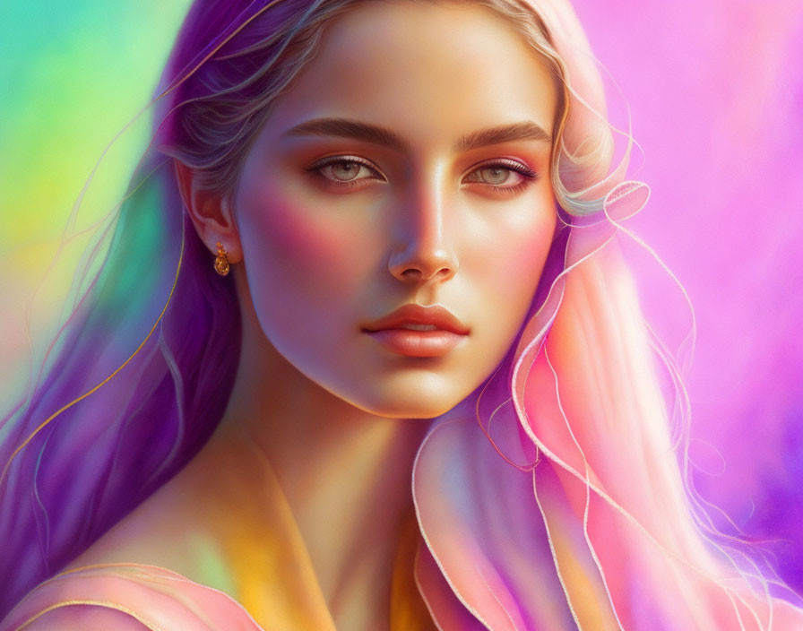 Vibrant digital artwork: woman with multicolored hair