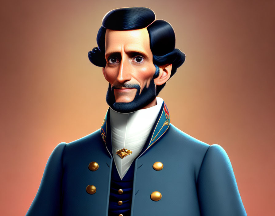 Man in Blue Military Uniform with Sideburns Illustration