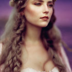Dreamy woman with decorative hairpiece in natural setting