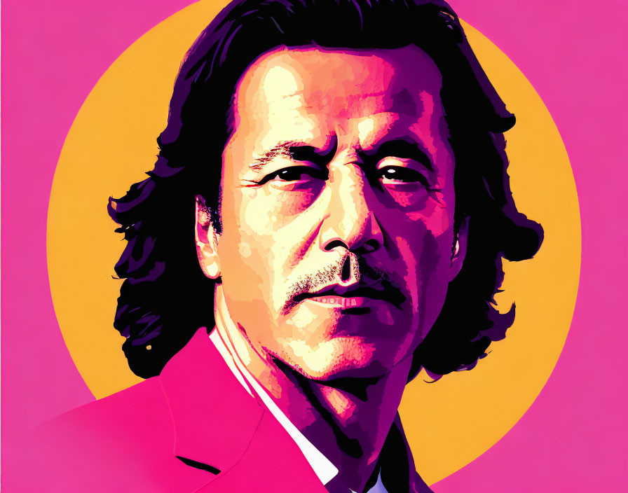 Vibrant pink and yellow stylized portrait of a man with medium-length hair