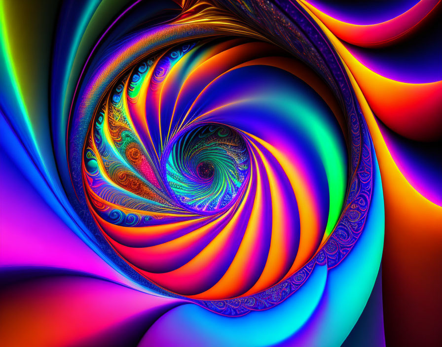 Colorful Swirling Fractal Art with Blue, Orange, and Purple Hues