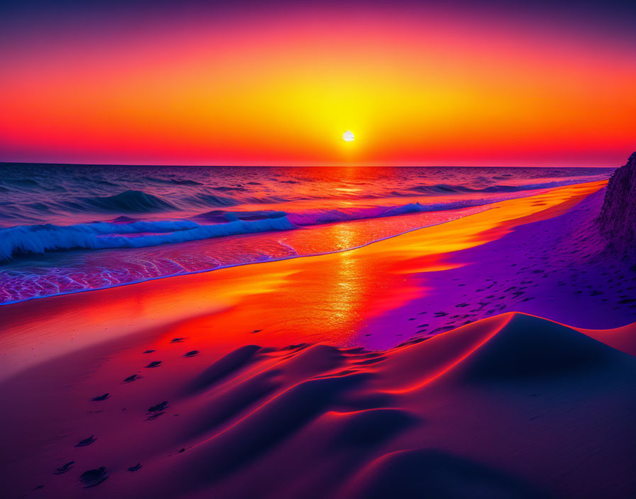 Spectacular Beach Sunset with Purple to Orange Sky