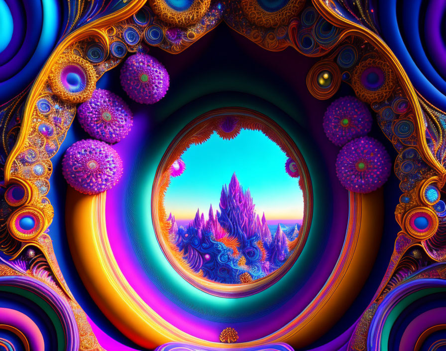 Colorful Circular Portal with Intricate Patterns and Crystalline Structure