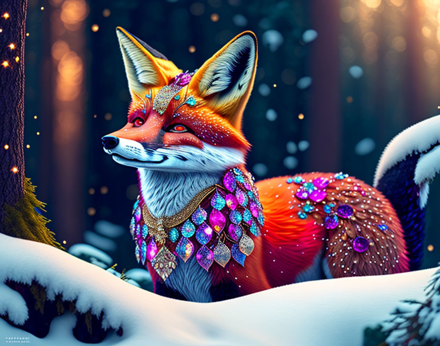 fox covered with jewels