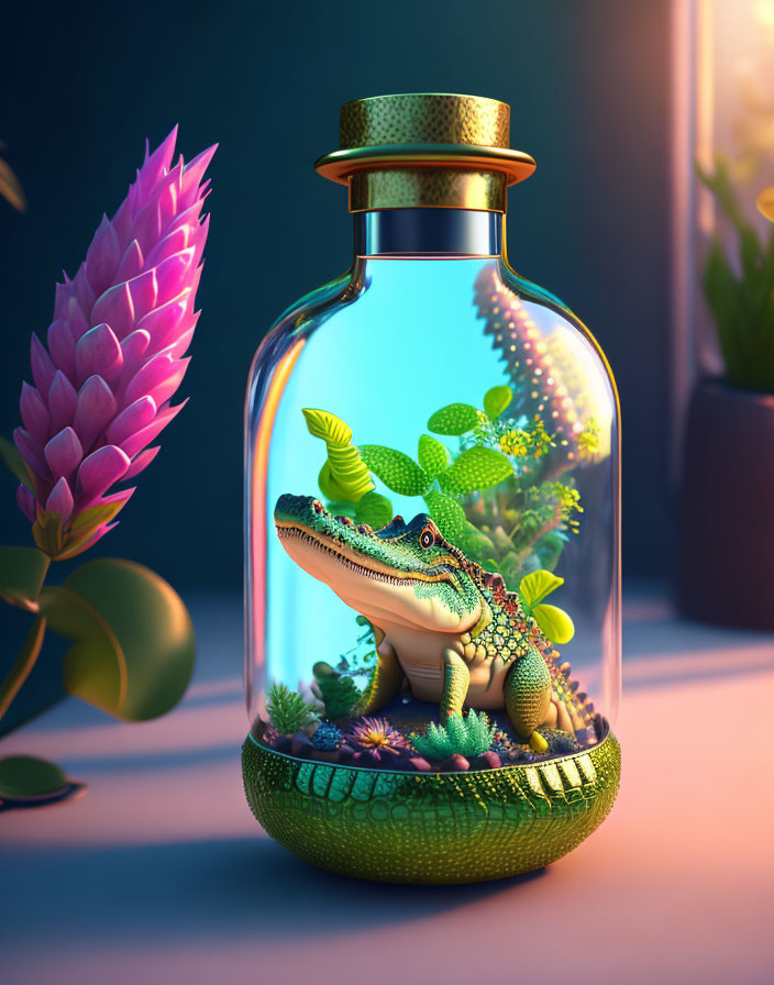 Crocodile in a glass jar 