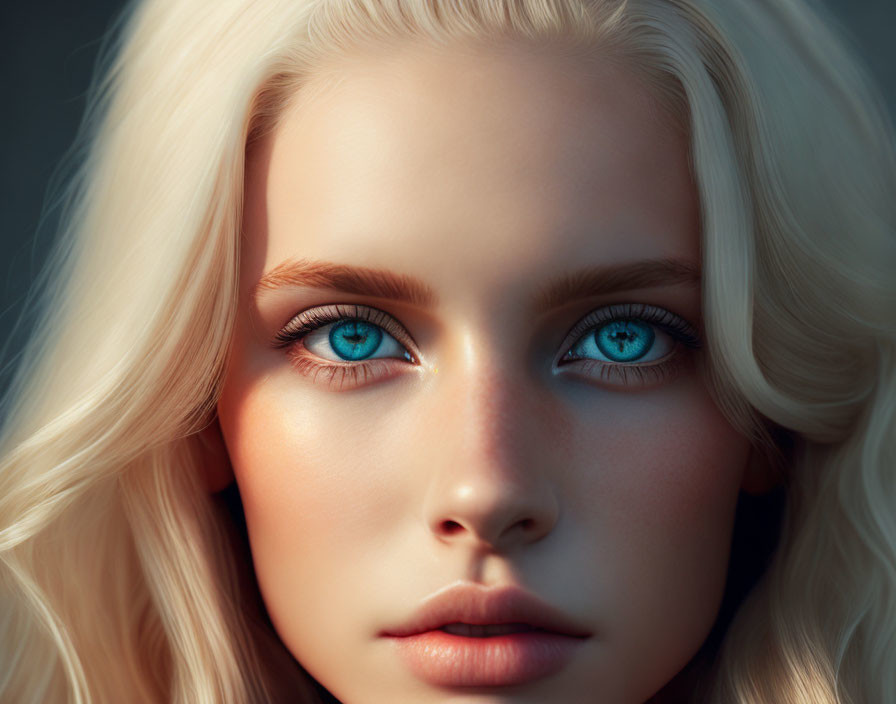 Portrait of woman with blue eyes, blonde hair, and fair skin