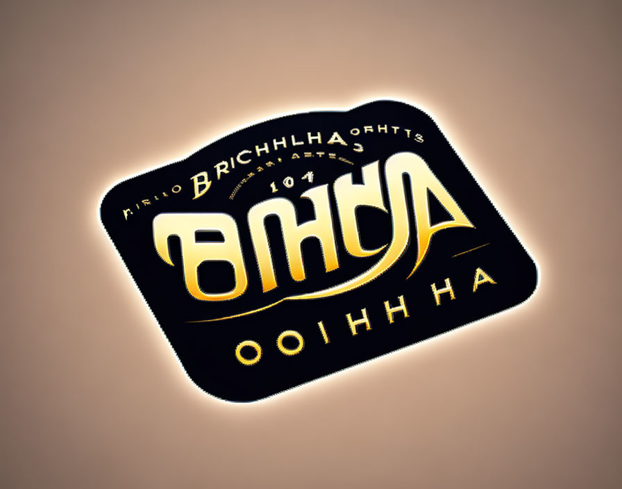 Stylized black emblem with gold and white Cyrillic script on peach background