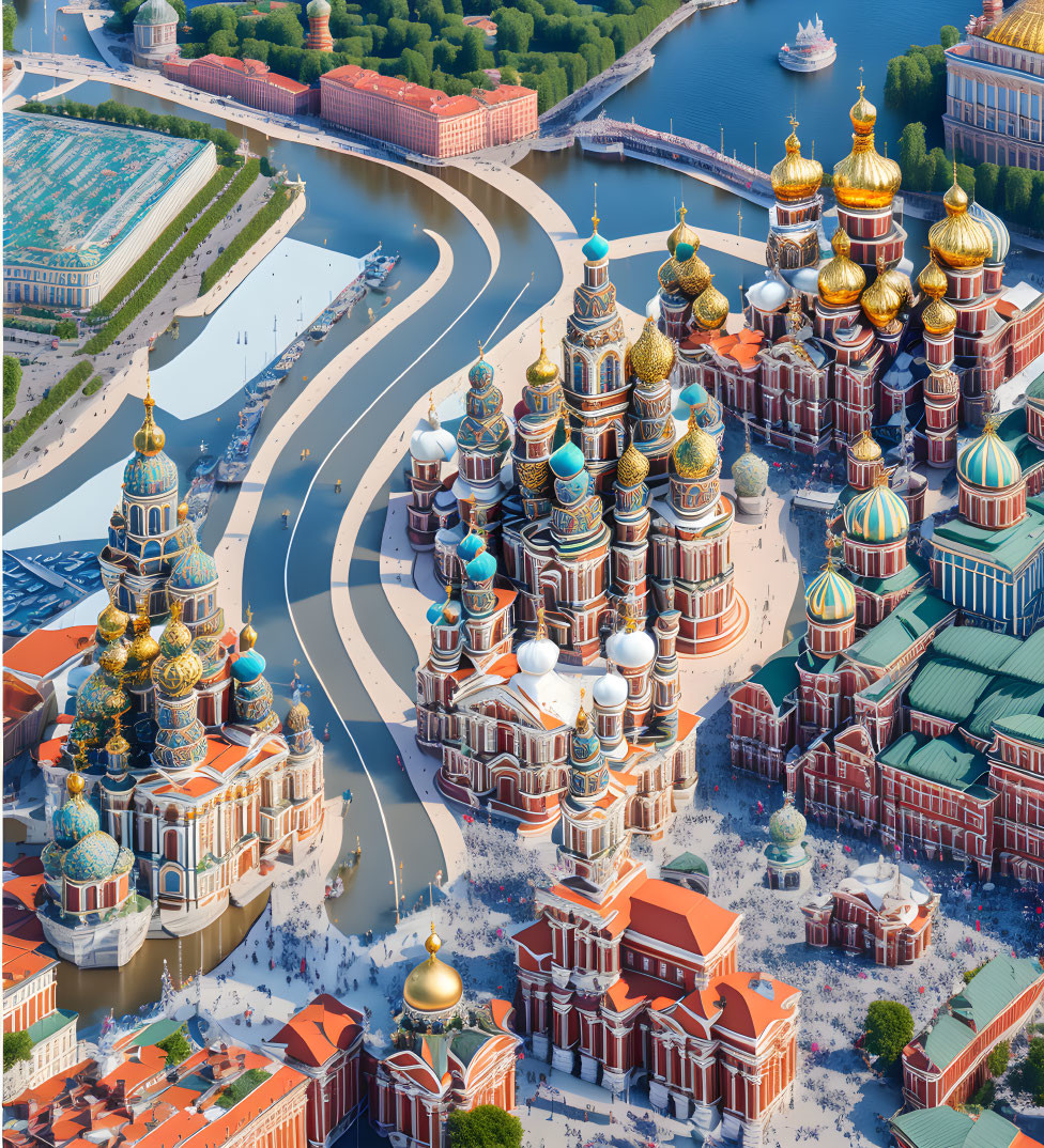 Aerial View of Colorful Onion Domes in Saint Petersburg