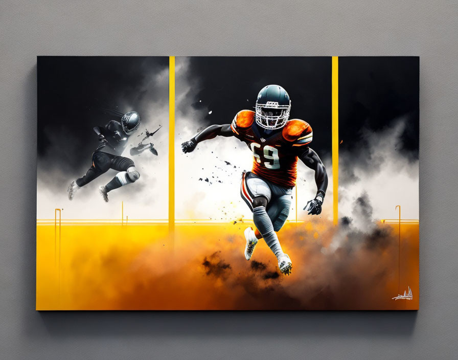 Dynamic Football Scene Canvas Art with Running and Tackling Players