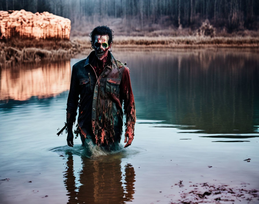 Zombie walking out of lake
