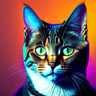 Colorful Digital Artwork: Cat with Green Eyes and Intricate Patterns