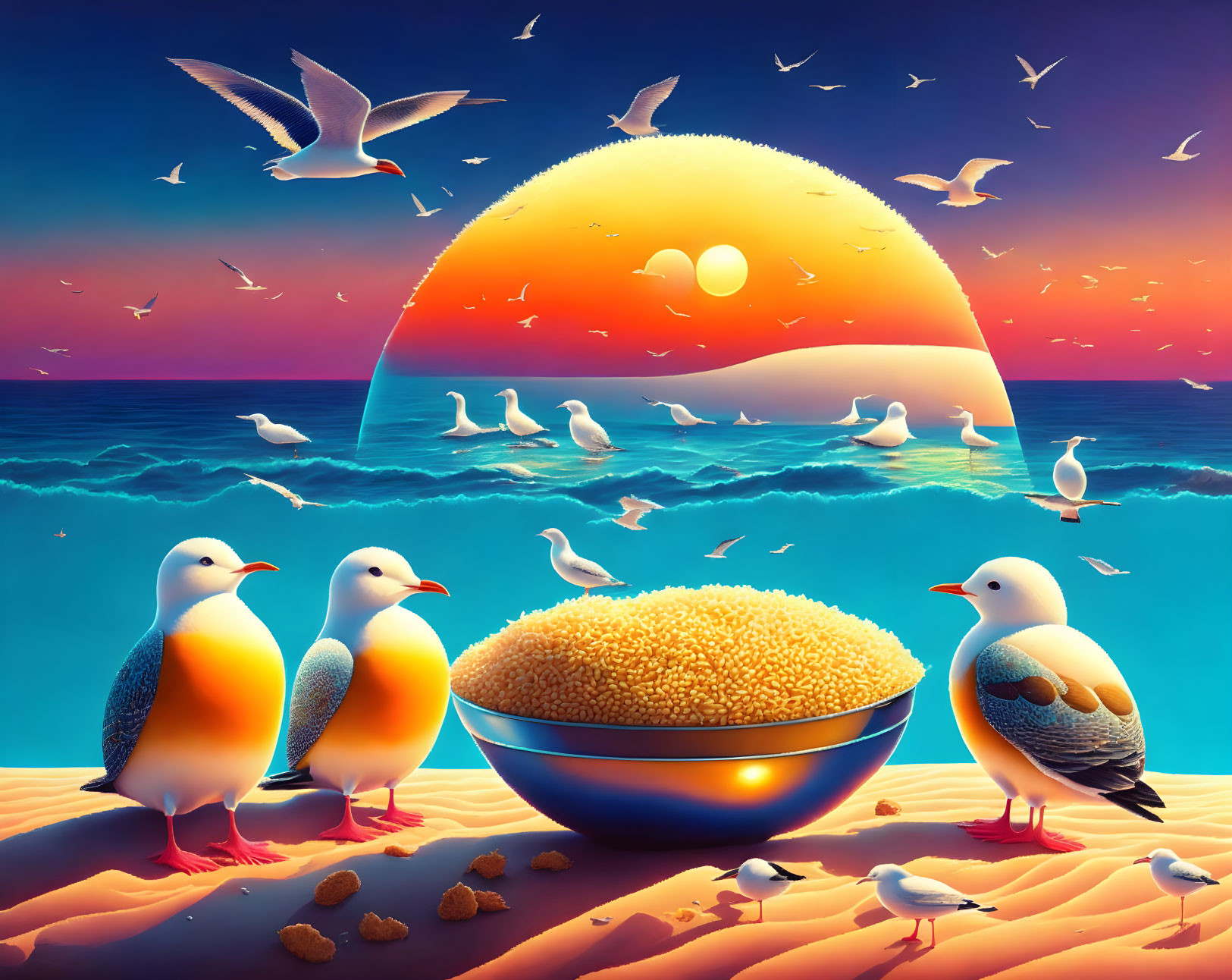 seagulls in the sun