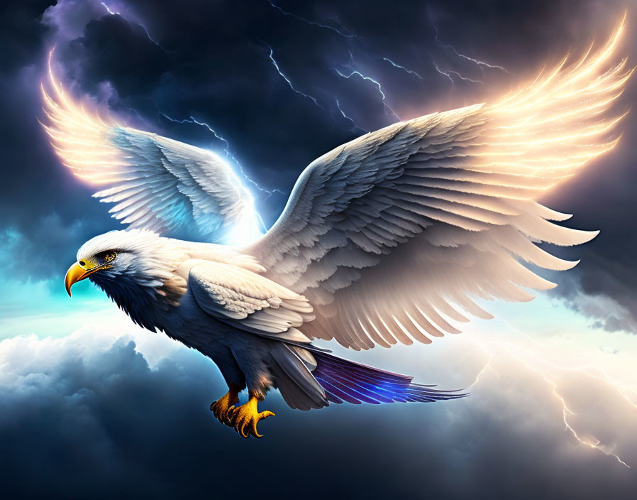 Majestic eagle soaring against dramatic stormy sky