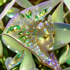 Fantasy creature with iridescent wings and ornate jewels in vivid colors