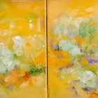 Colorful Flower Field Painting with Yellow Tones and White Blossoms