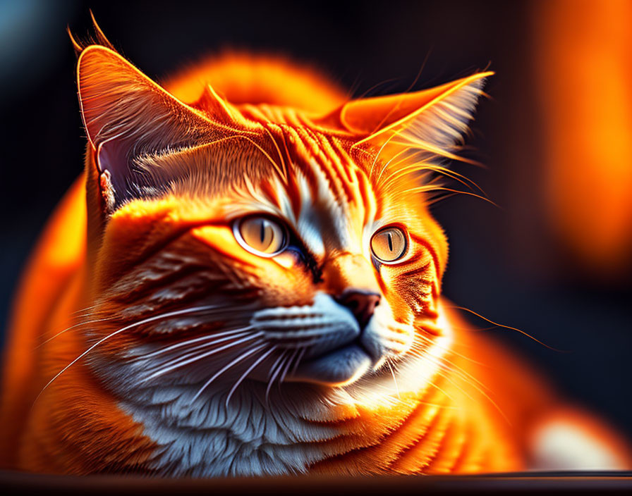 Striking Amber-Eyed Orange Cat on Dark Fiery Background