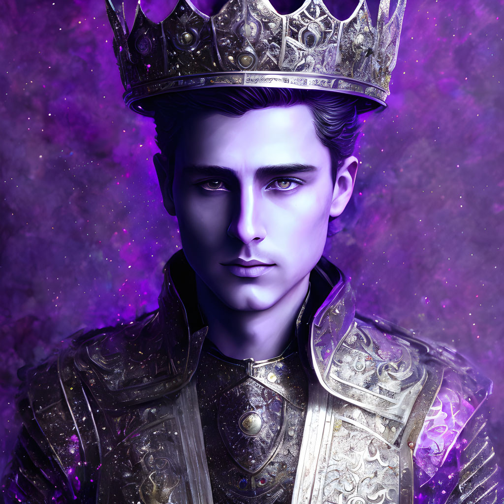 Regal man portrait in cosmic purple background