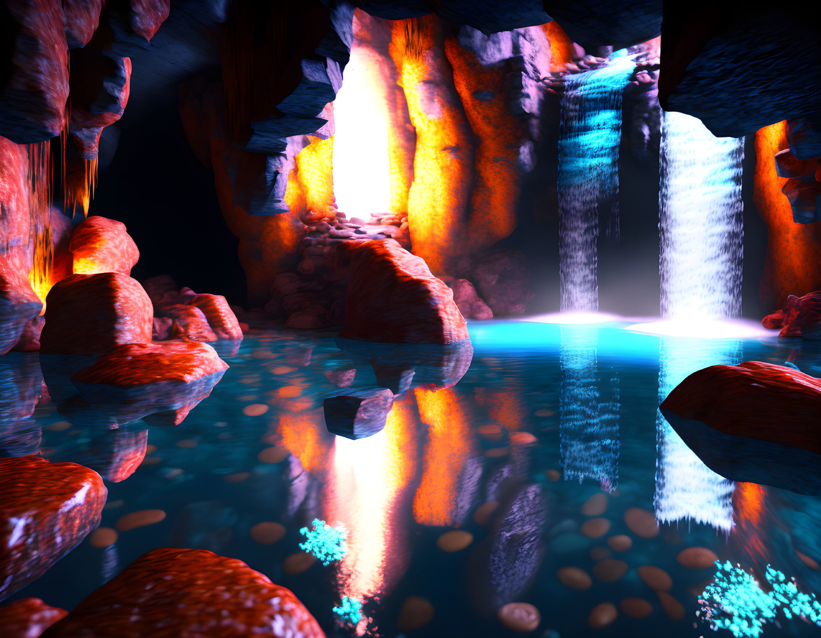Cave, waterfall