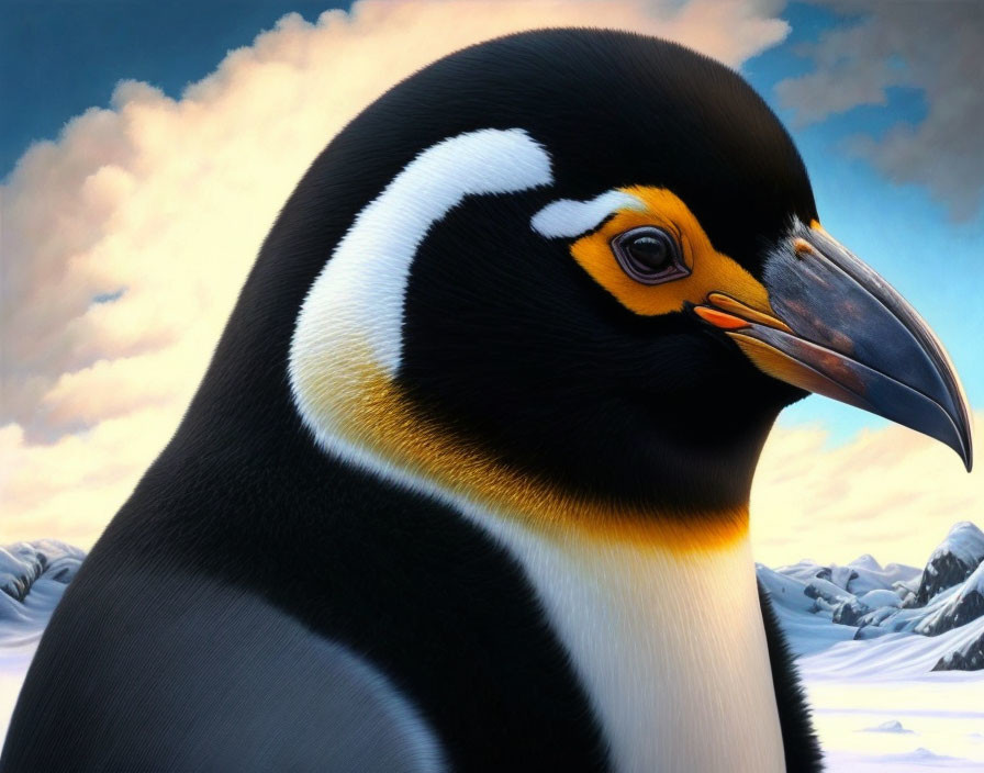 Emperor Penguin Close-Up Against Cloudy Sky