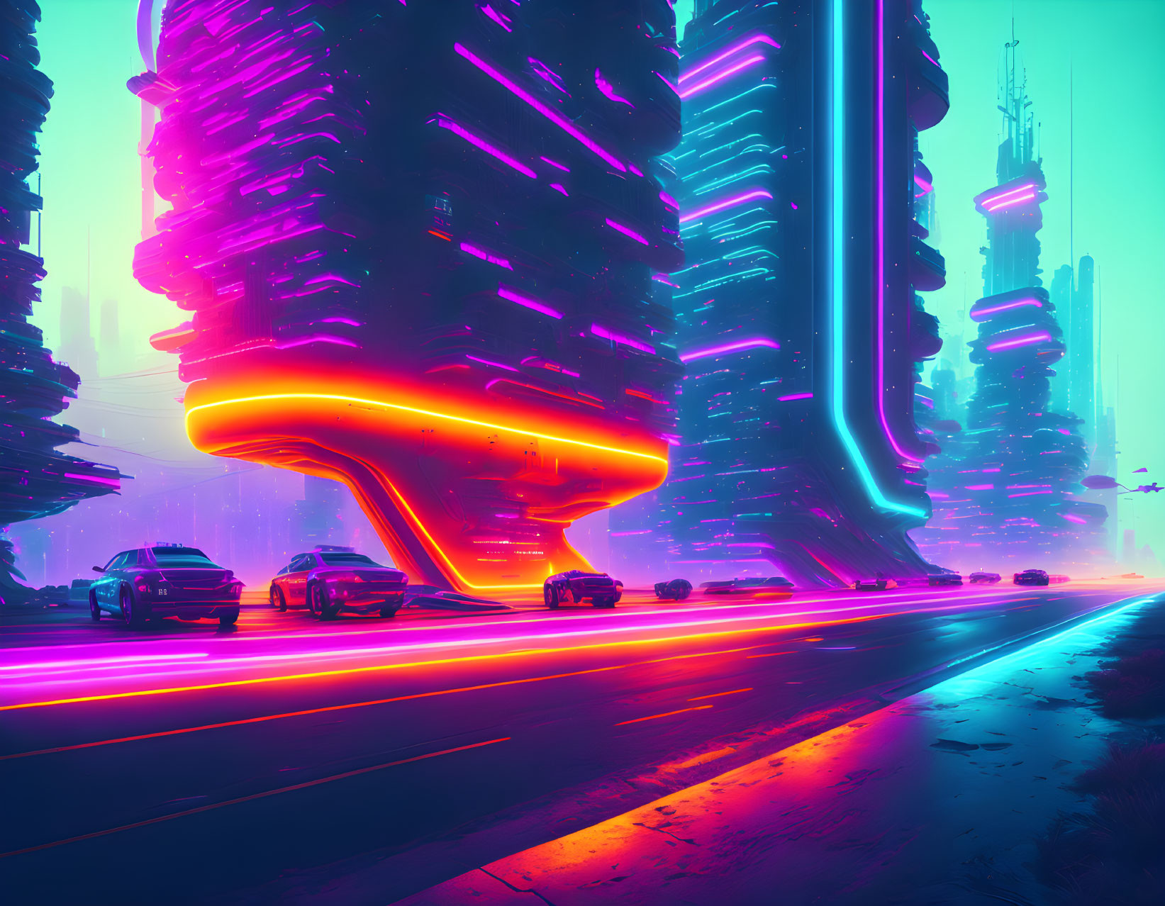 Neon Cyberpunk Highway