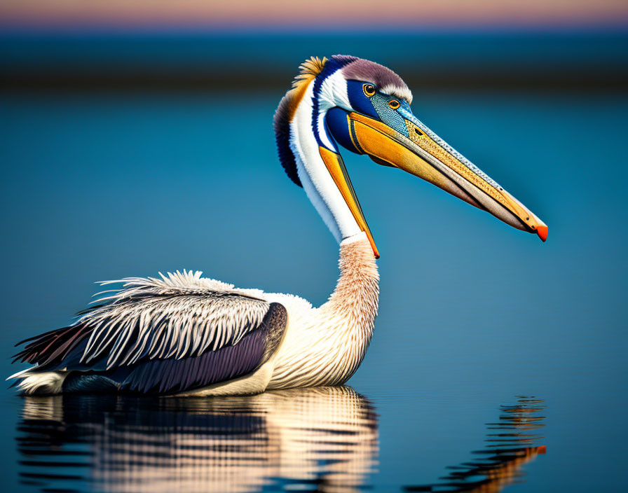 Colorful Pelican Floating on Calm Waters