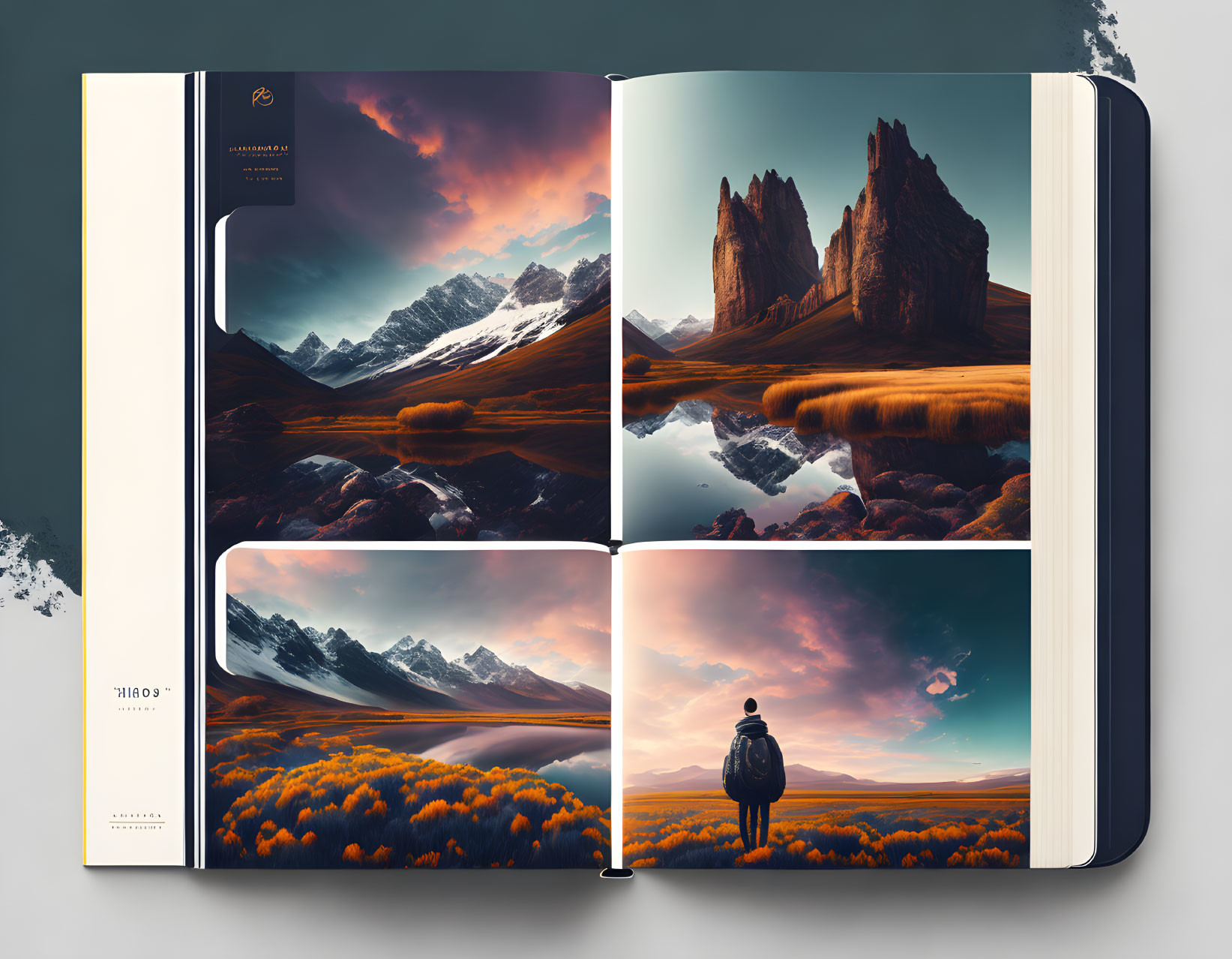 Scenic mountain landscapes with person at sunset