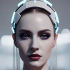 Woman with Striking Blue Eyes in Futuristic White Headband