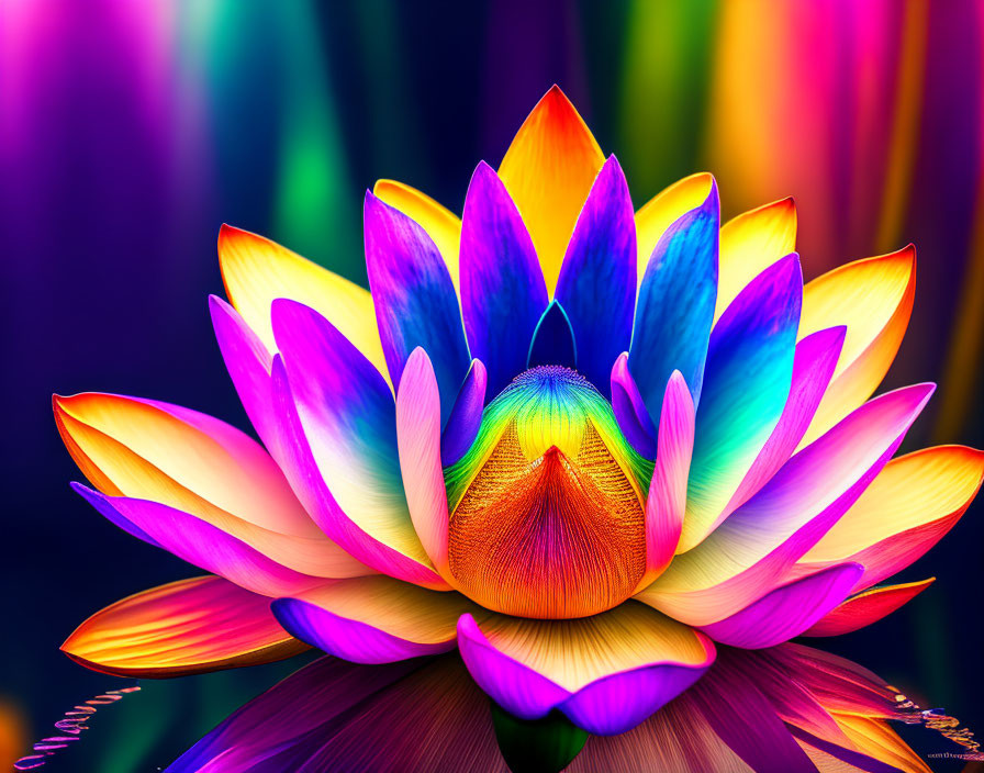 Colorful Lotus Flower Artwork with Rainbow Gradient and Glossy Finish