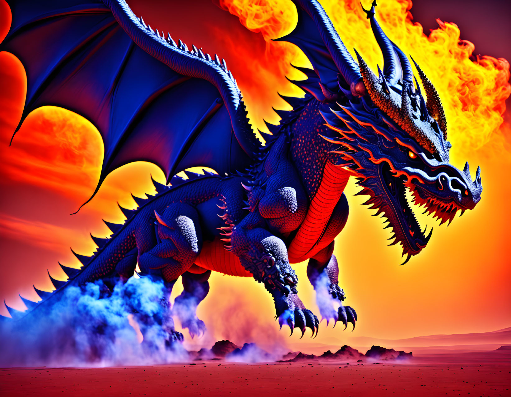 Colorful Dragon Breathing Fire in Digital Art