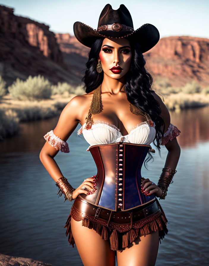 Cowgirl in Western Outfit by River