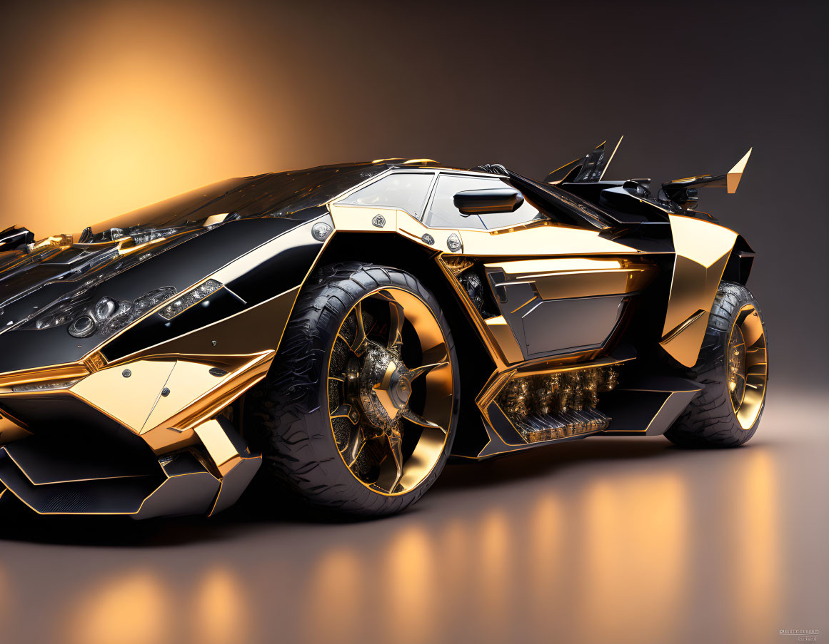 Futuristic Black and Gold Sports Car with Sharp Angles