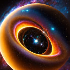 Illustration of vibrant black hole with glowing accretion disk in deep space