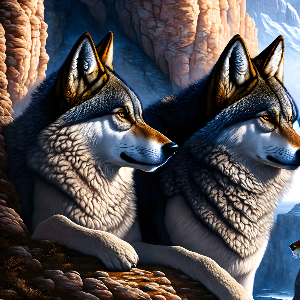 Two wolfs on the cliff