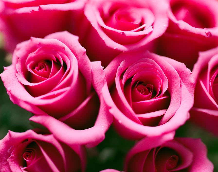 Detailed Close-Up of Vibrant Pink Roses on Blurred Green Background