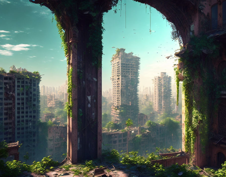Large ruined apocalyptic city of the future
