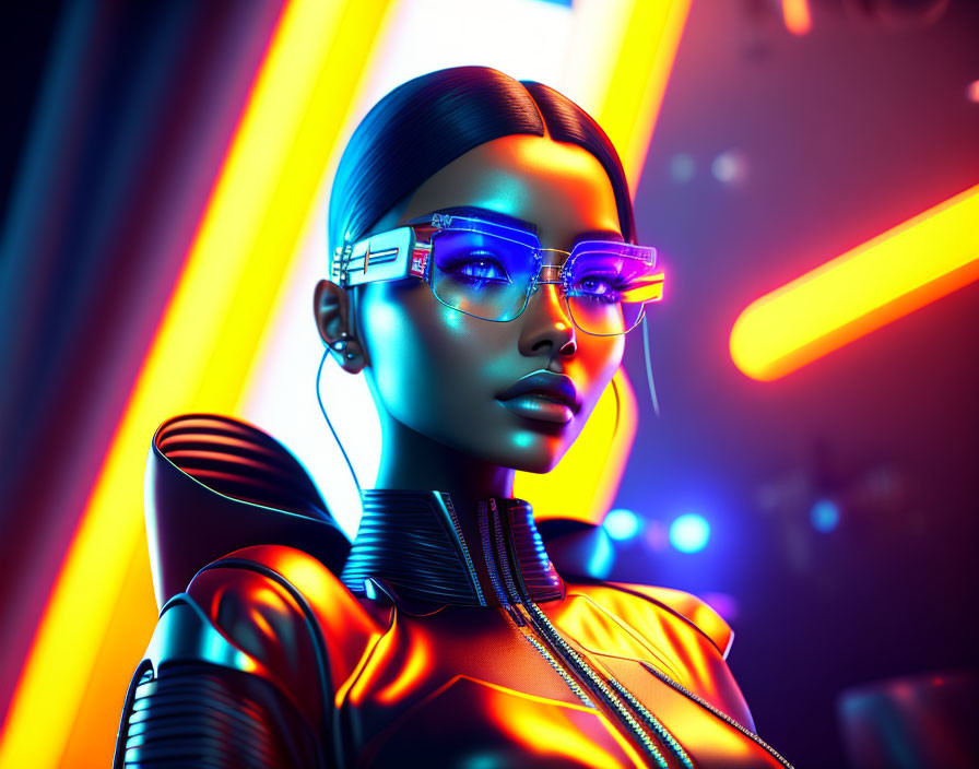  Futuristic cyberpunk girl with innovative glasses