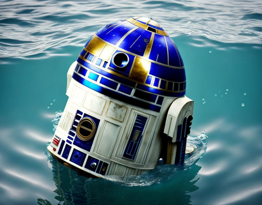 Star Wars R2-D2 droid in clear blue water with ripples
