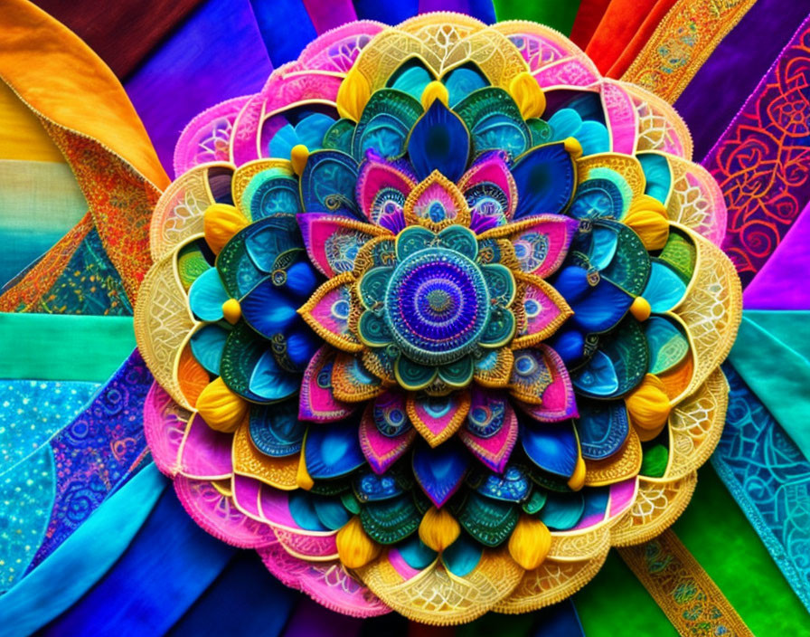 Colorful Mandala Design on Radially Arranged Fabrics