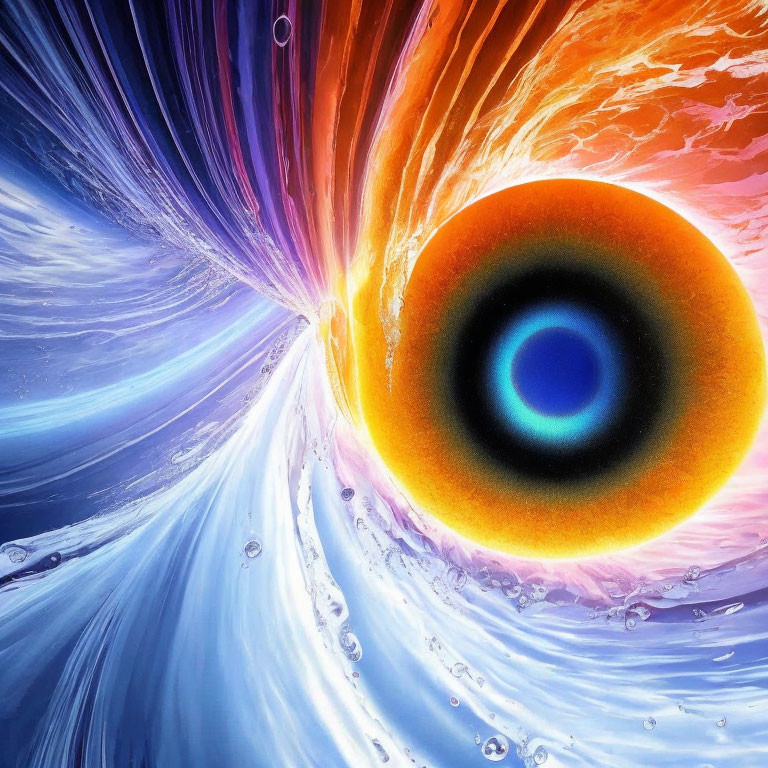 Vivid Abstract Art: Colorful Explosion with Black and Blue Eye Center