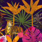 Vibrant Tiger Illustration in Colorful Tropical Setting