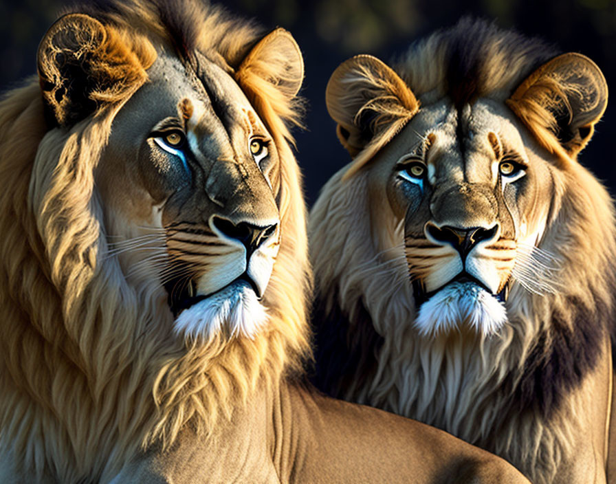 Majestic lions with intense gaze in warm light