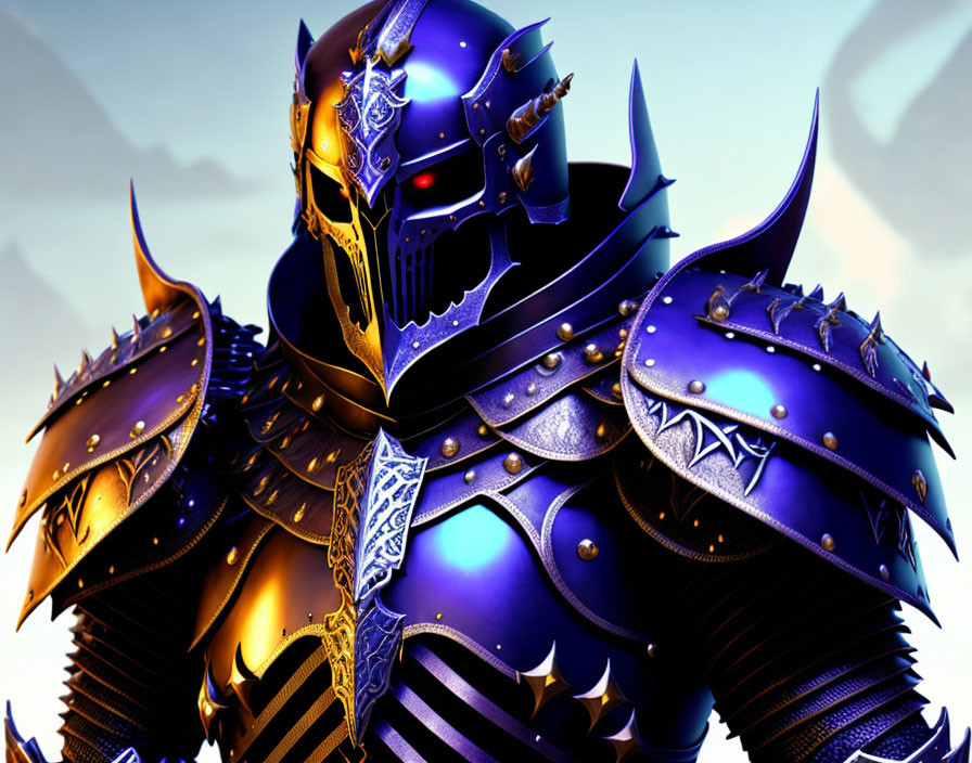 Detailed Image of Knight in Blue and Black Armor