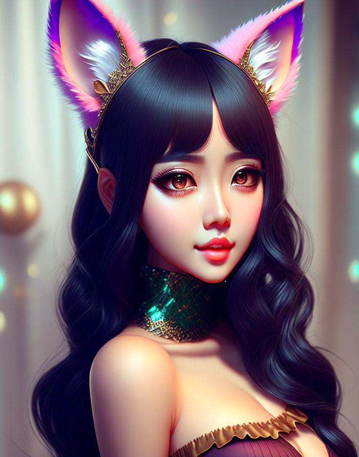 beautiful woman with cat ears 