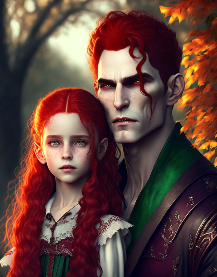 vampire family with a beautiful green-eyed red-hai