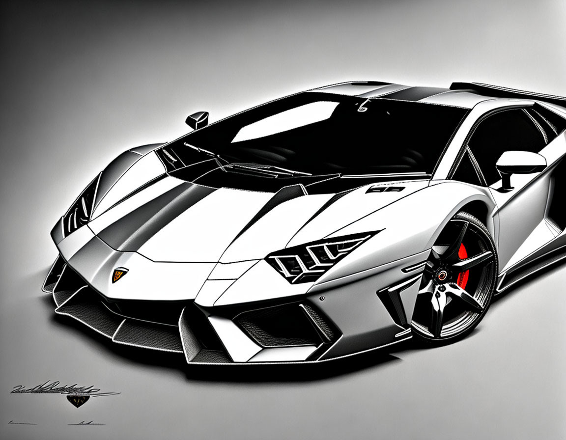 Monochrome illustration of Lamborghini Aventador's sharp angles