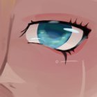 Surreal eye art with ocean and jewels on pink background