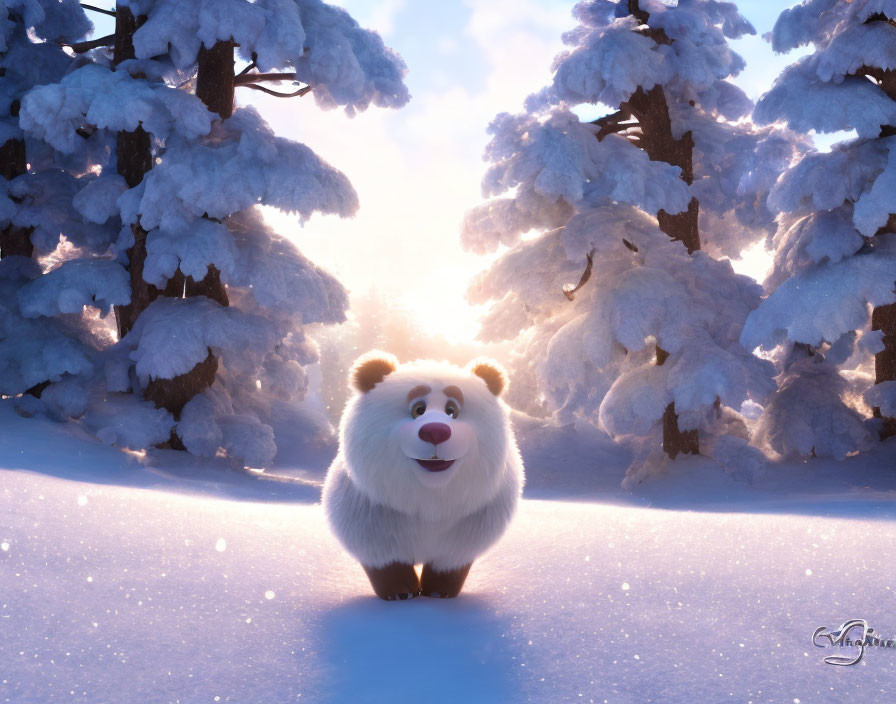 fluffy bear in the snow
