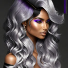 Illustration of woman with silver hair, purple highlights, bold eyeshadow, and silver jewelry