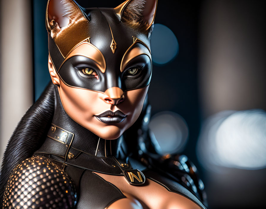 Detailed Catwoman Costume Close-Up with Cowl and Mask